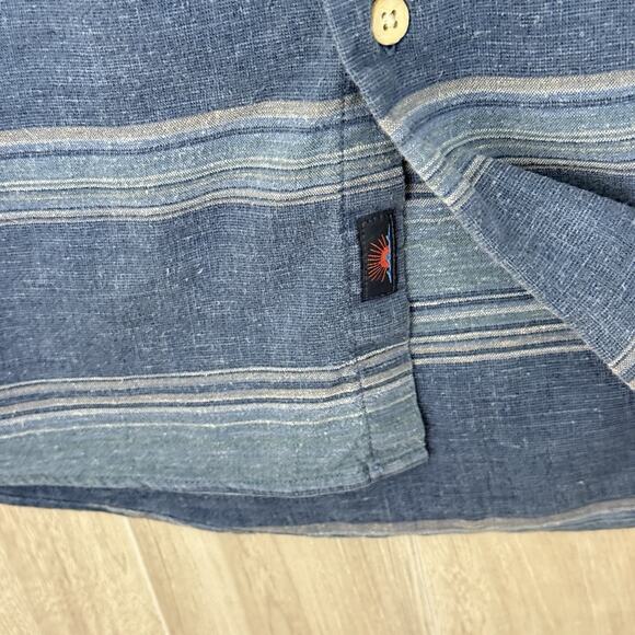 Faherty Shirt Men Large Breeze Striped Blue Tropical Hemp Tencel Beach Resort - Picture 6 of 13